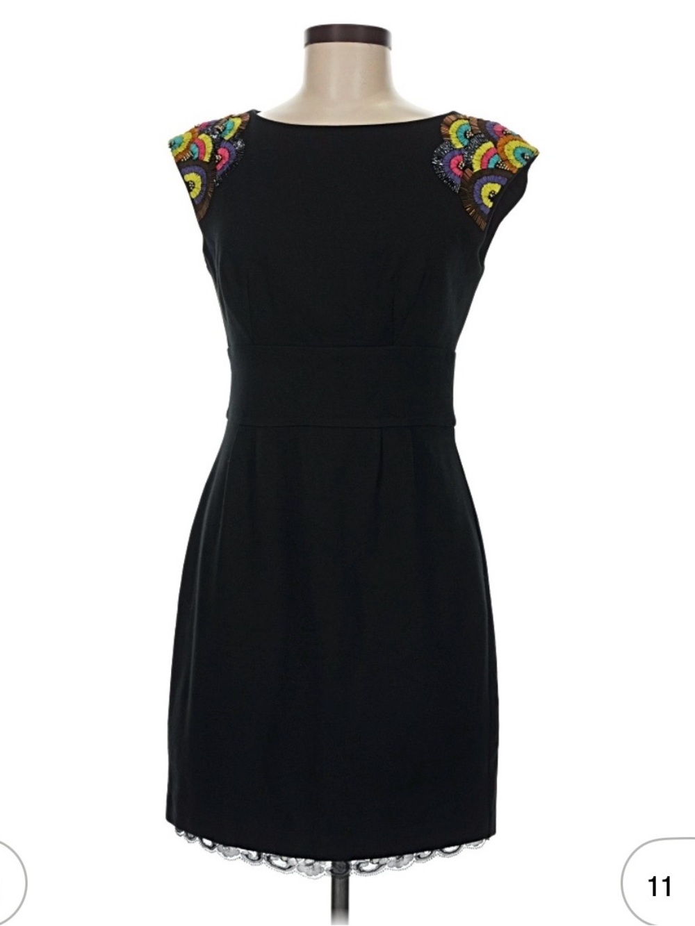 Trina Turk Black Cap-Sleeve Dress with Multicolor Embellished Shoulders